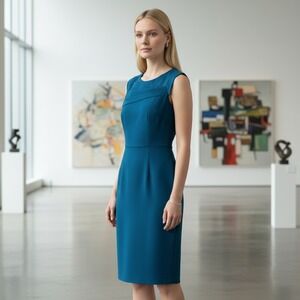 J.Crew Sheath Dress Womens 0 Teal Blue Asymmetrical Neck Career Work G6420